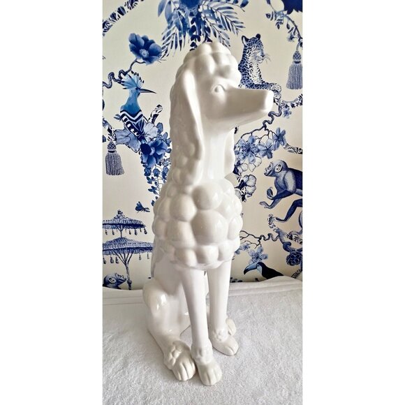 Unbranded Other - French POODLE Figurine 17"H Statue White Porcelain Ceramic Elegant Sitting Dog